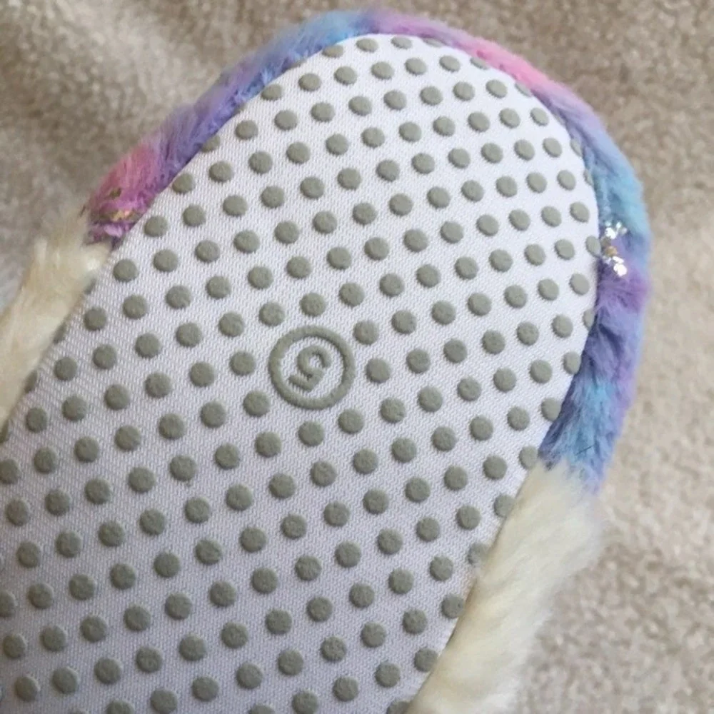 Wonder Nation Unicorn Slippers Toddler Girls Size 6 Pink NWT Faux Fur‎ Glitter